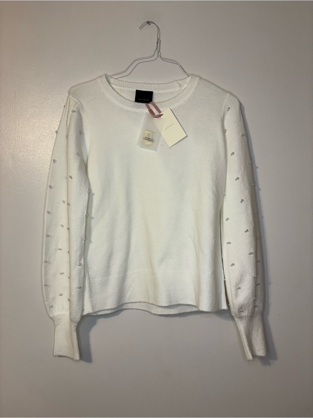Alex Marie White Pearl-Trim Crewneck Sweater